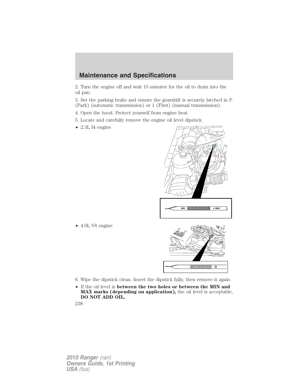 Maintenance and specifications | FORD 2010 Ranger v.1 User Manual | Page 238 / 286