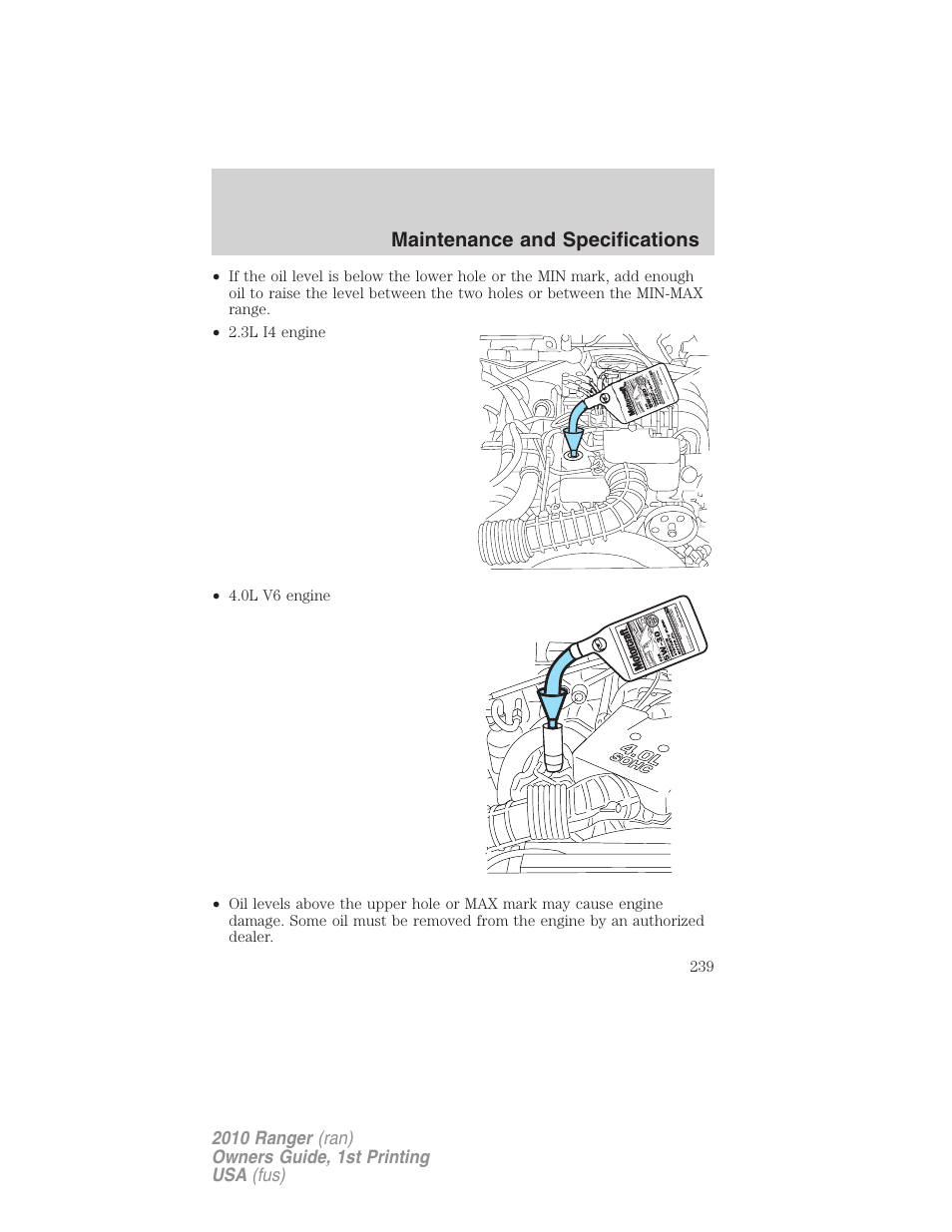 Maintenance and specifications | FORD 2010 Ranger v.1 User Manual | Page 239 / 286