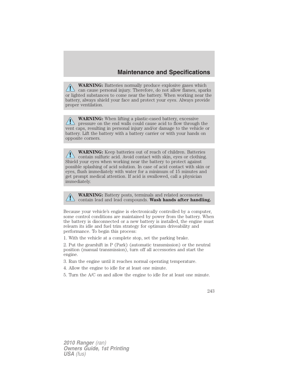 Maintenance and specifications | FORD 2010 Ranger v.1 User Manual | Page 243 / 286