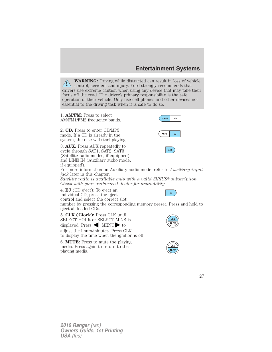 Entertainment systems | FORD 2010 Ranger v.1 User Manual | Page 27 / 286