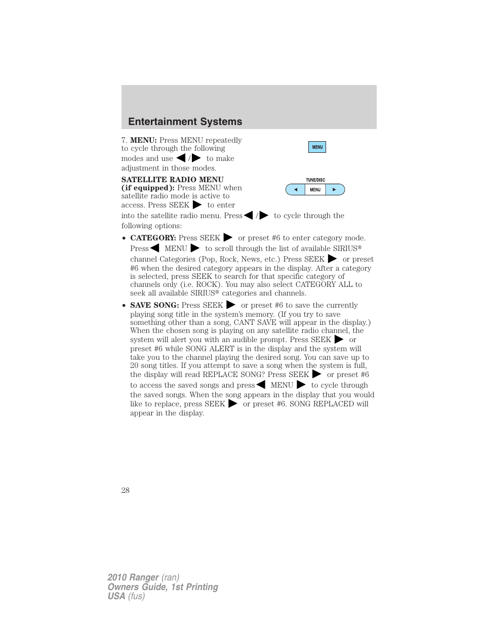 Entertainment systems | FORD 2010 Ranger v.1 User Manual | Page 28 / 286