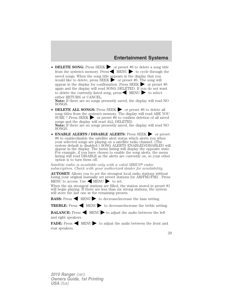 Entertainment systems | FORD 2010 Ranger v.1 User Manual | Page 29 / 286