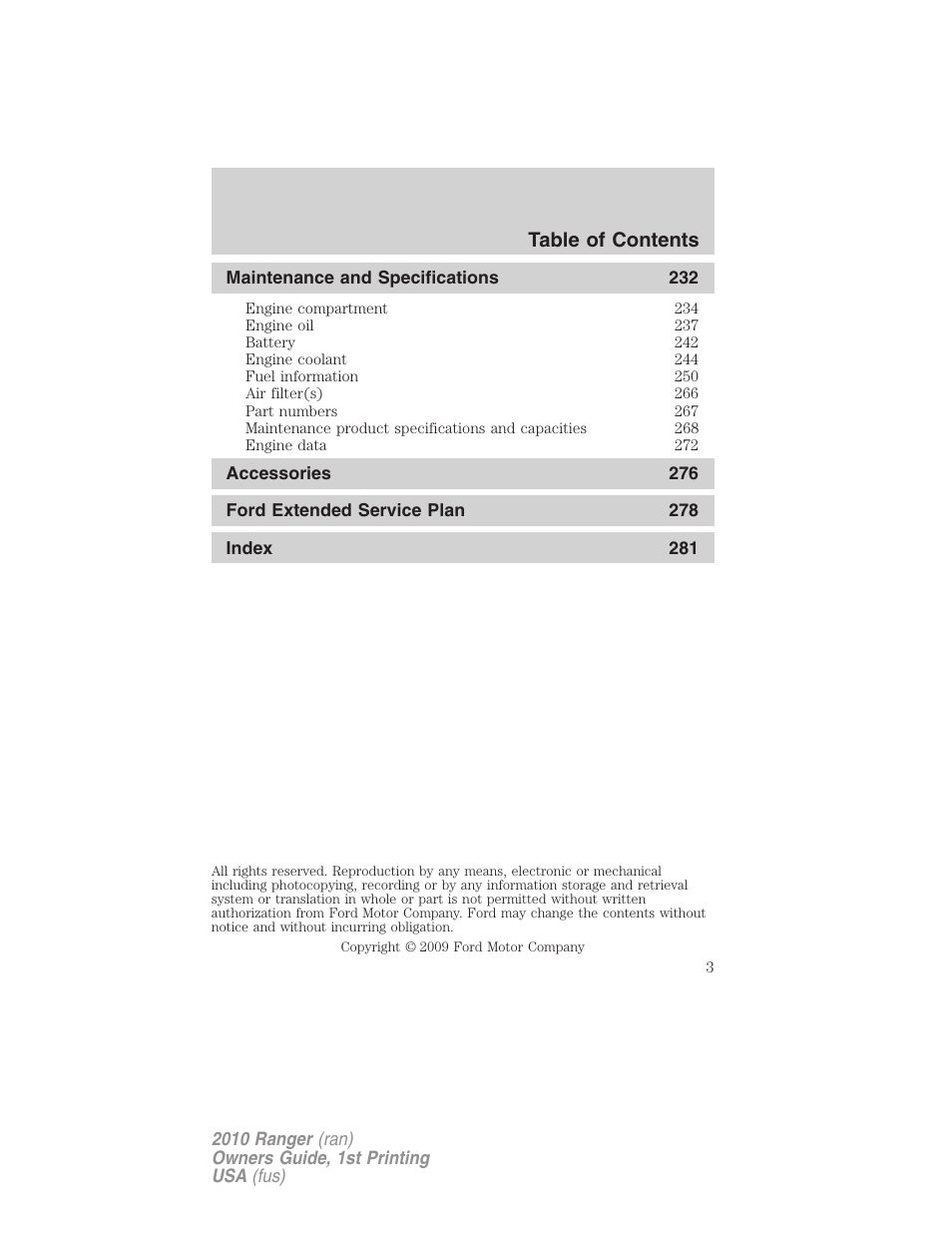 FORD 2010 Ranger v.1 User Manual | Page 3 / 286