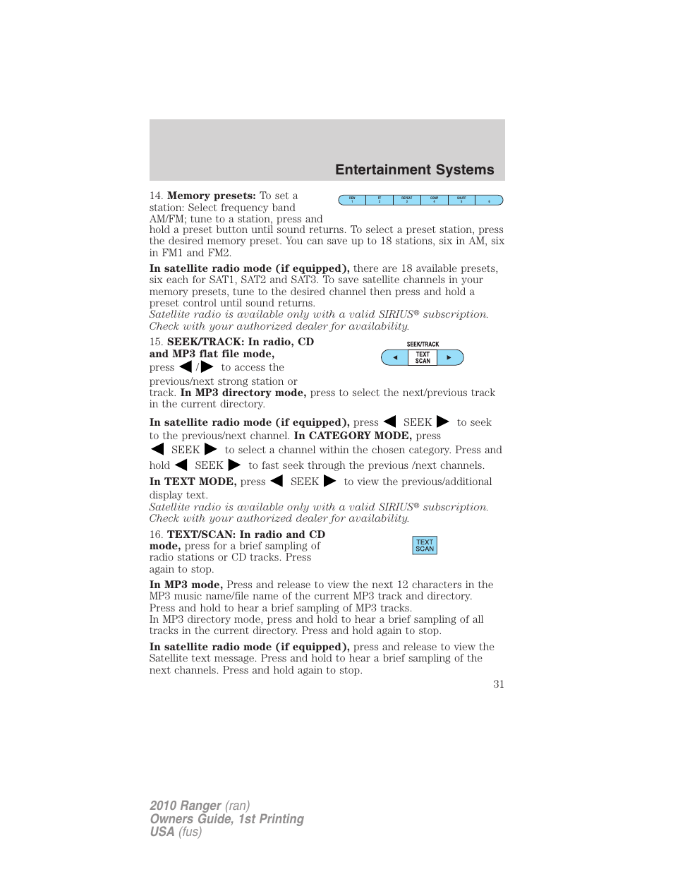 Entertainment systems | FORD 2010 Ranger v.1 User Manual | Page 31 / 286