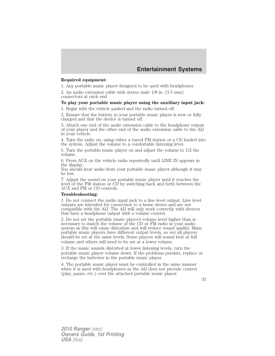 Entertainment systems | FORD 2010 Ranger v.1 User Manual | Page 33 / 286