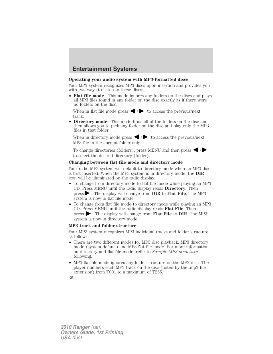 Entertainment systems | FORD 2010 Ranger v.1 User Manual | Page 36 / 286