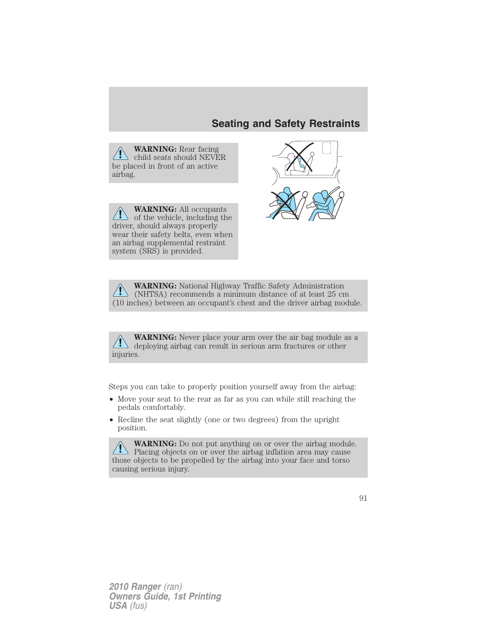 Seating and safety restraints | FORD 2010 Ranger v.1 User Manual | Page 91 / 286