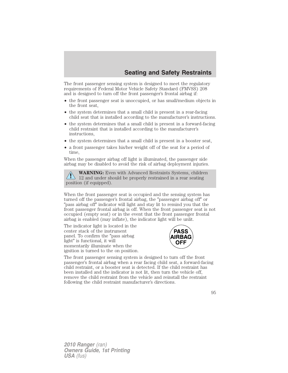 Seating and safety restraints | FORD 2010 Ranger v.1 User Manual | Page 95 / 286