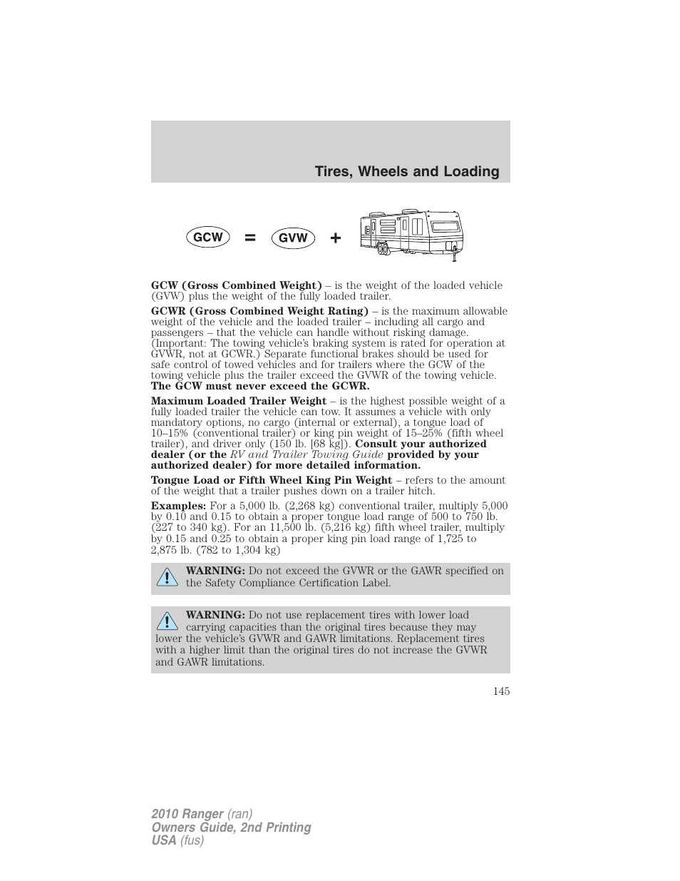 Tires, wheels and loading | FORD 2010 Ranger v.2 User Manual | Page 145 / 287