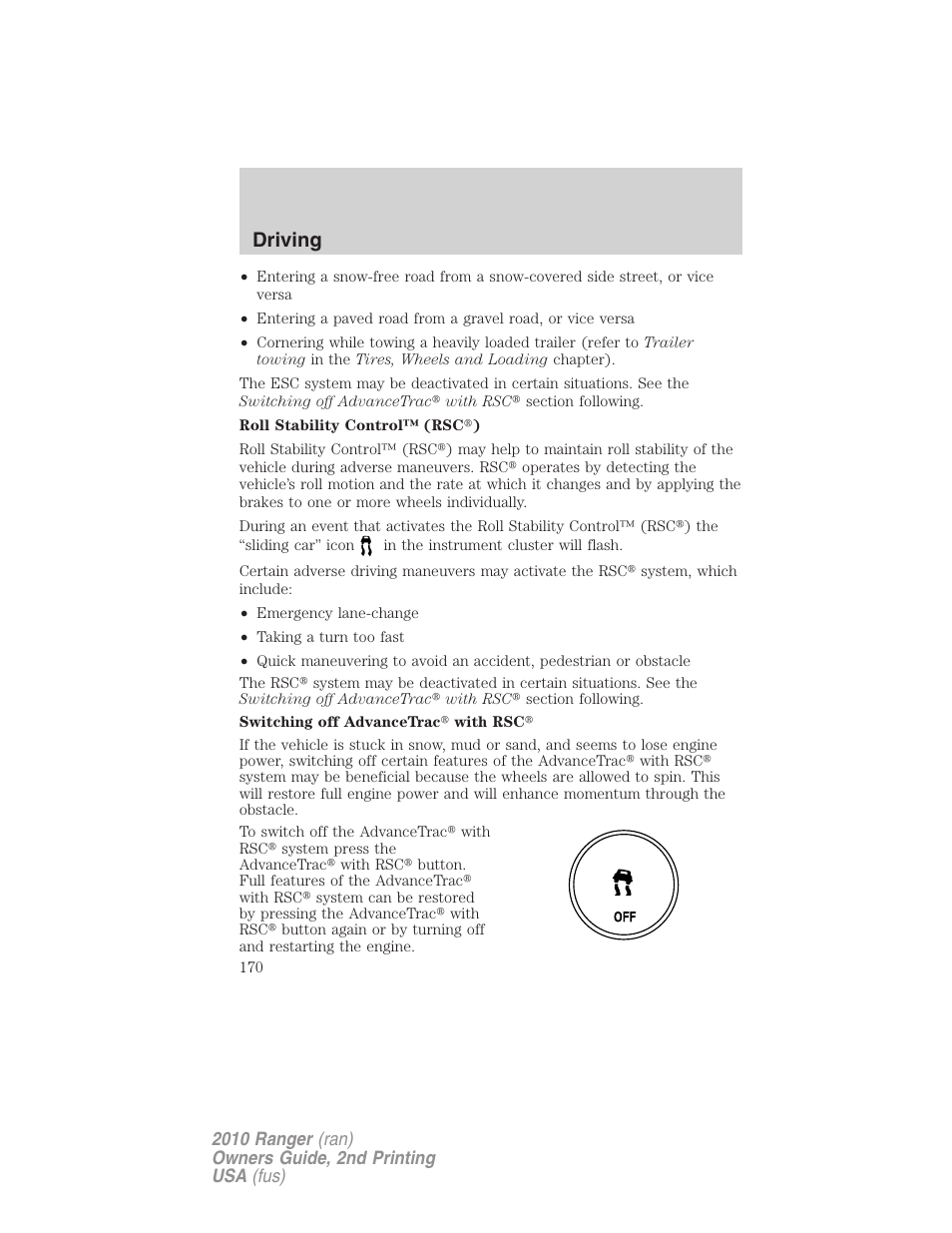 Driving | FORD 2010 Ranger v.2 User Manual | Page 170 / 287