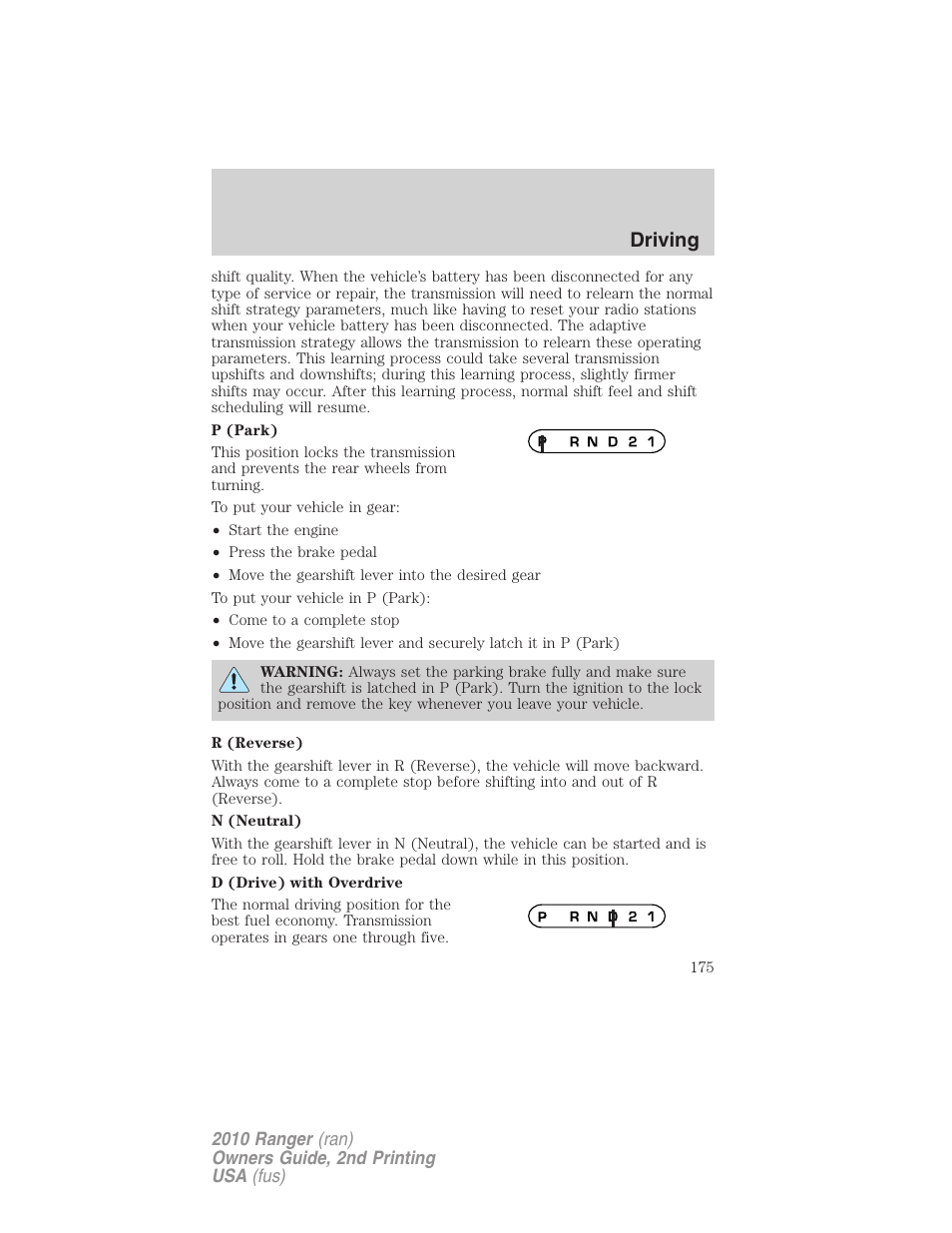 Driving | FORD 2010 Ranger v.2 User Manual | Page 175 / 287