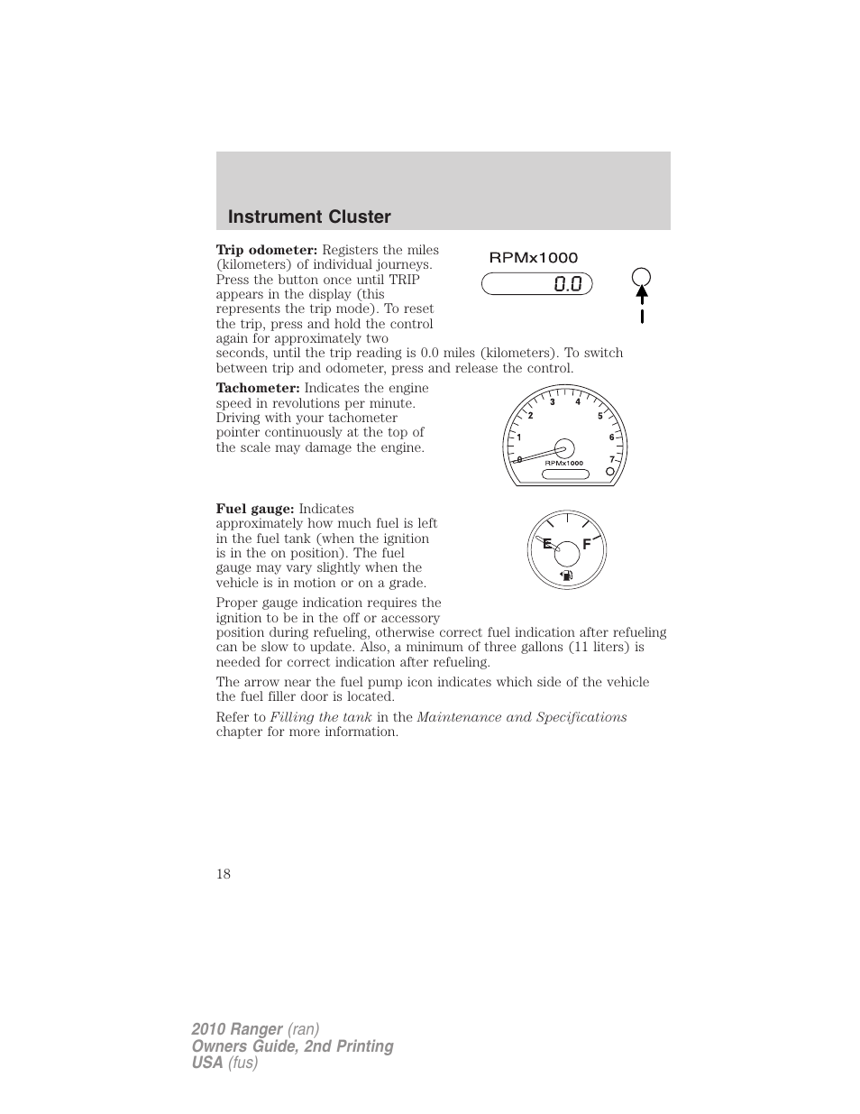 Instrument cluster | FORD 2010 Ranger v.2 User Manual | Page 18 / 287