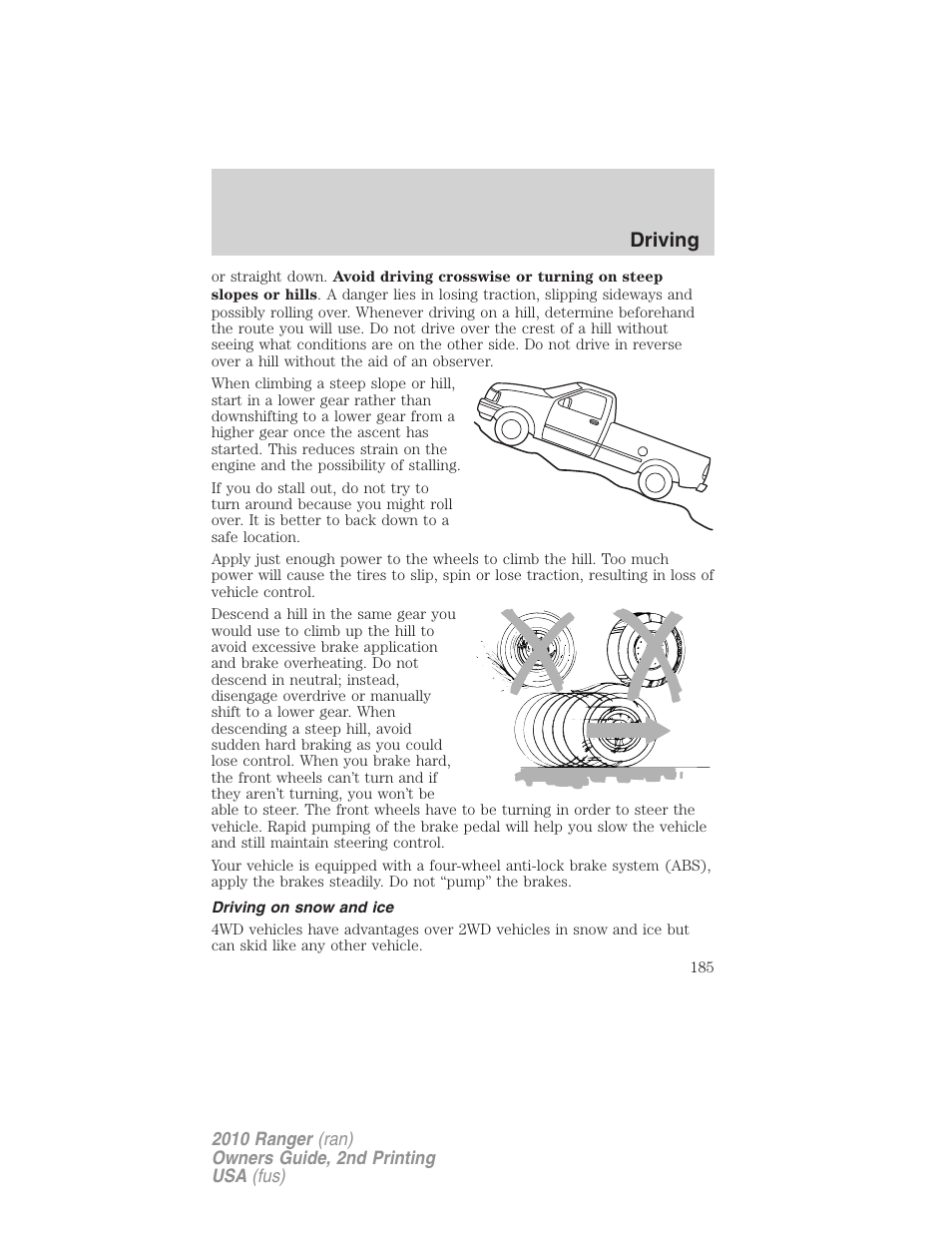 Driving on snow and ice, Driving | FORD 2010 Ranger v.2 User Manual | Page 185 / 287