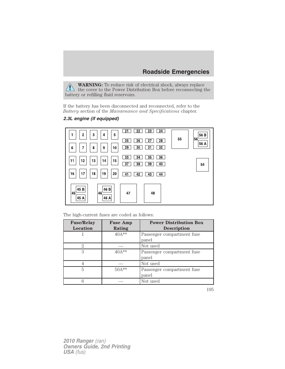 3l engine (if equipped), Roadside emergencies | FORD 2010 Ranger v.2 User Manual | Page 195 / 287