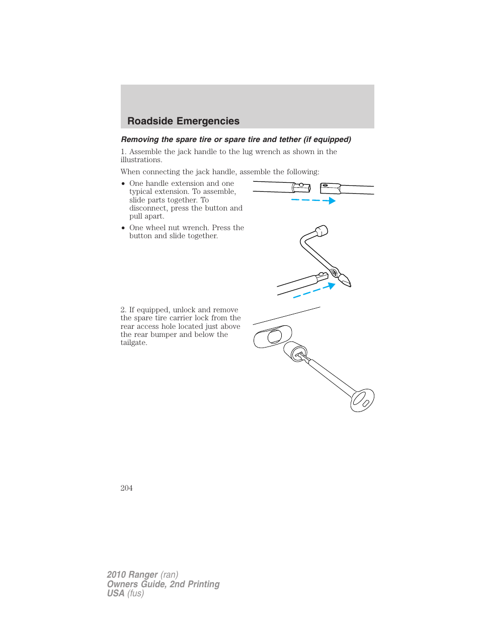 Roadside emergencies | FORD 2010 Ranger v.2 User Manual | Page 204 / 287