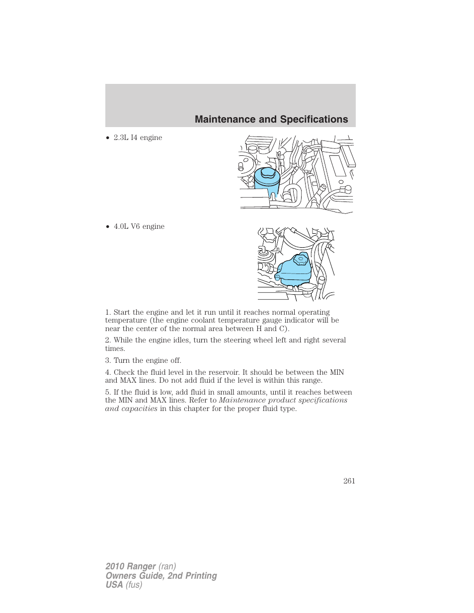 Maintenance and specifications | FORD 2010 Ranger v.2 User Manual | Page 261 / 287