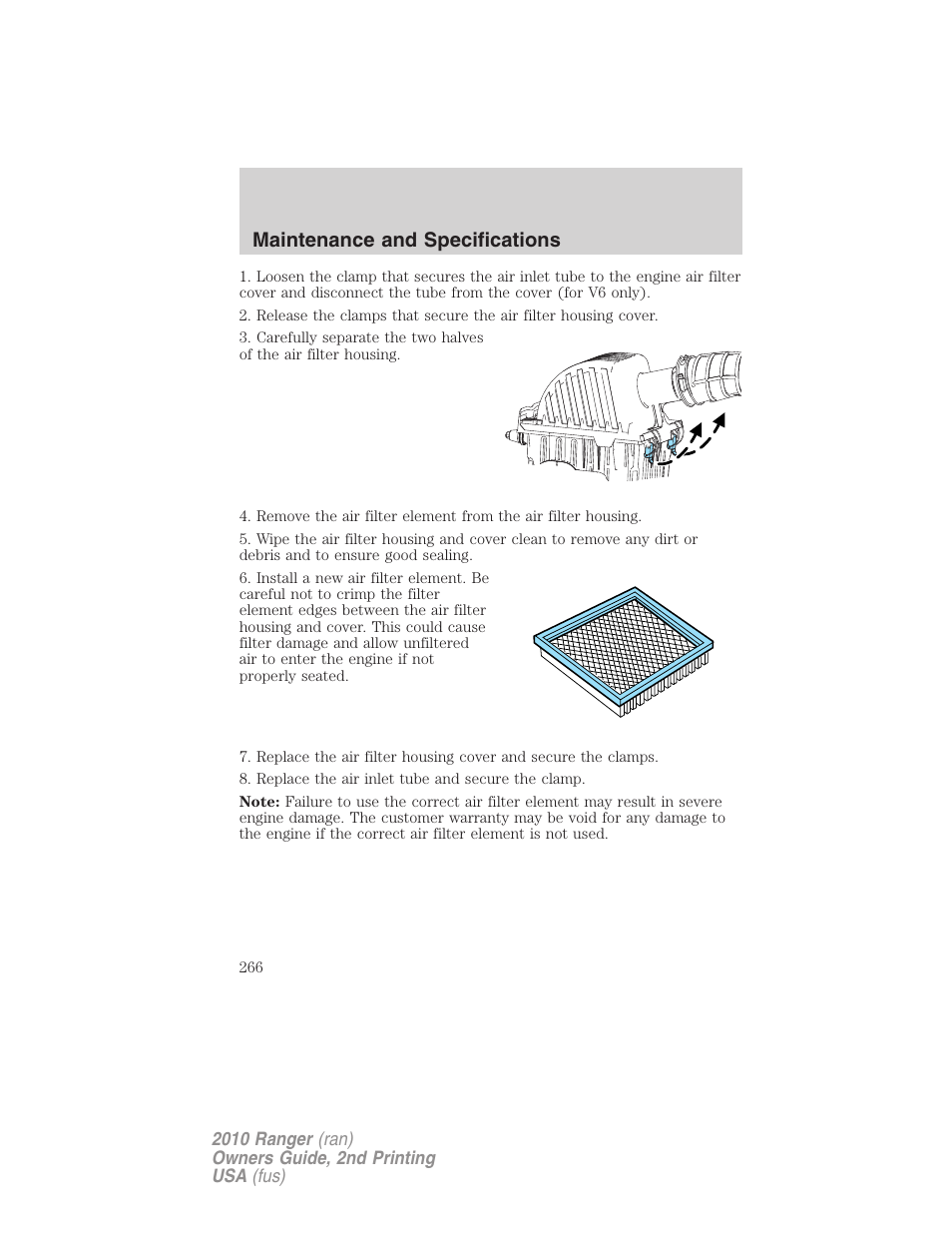 Maintenance and specifications | FORD 2010 Ranger v.2 User Manual | Page 266 / 287