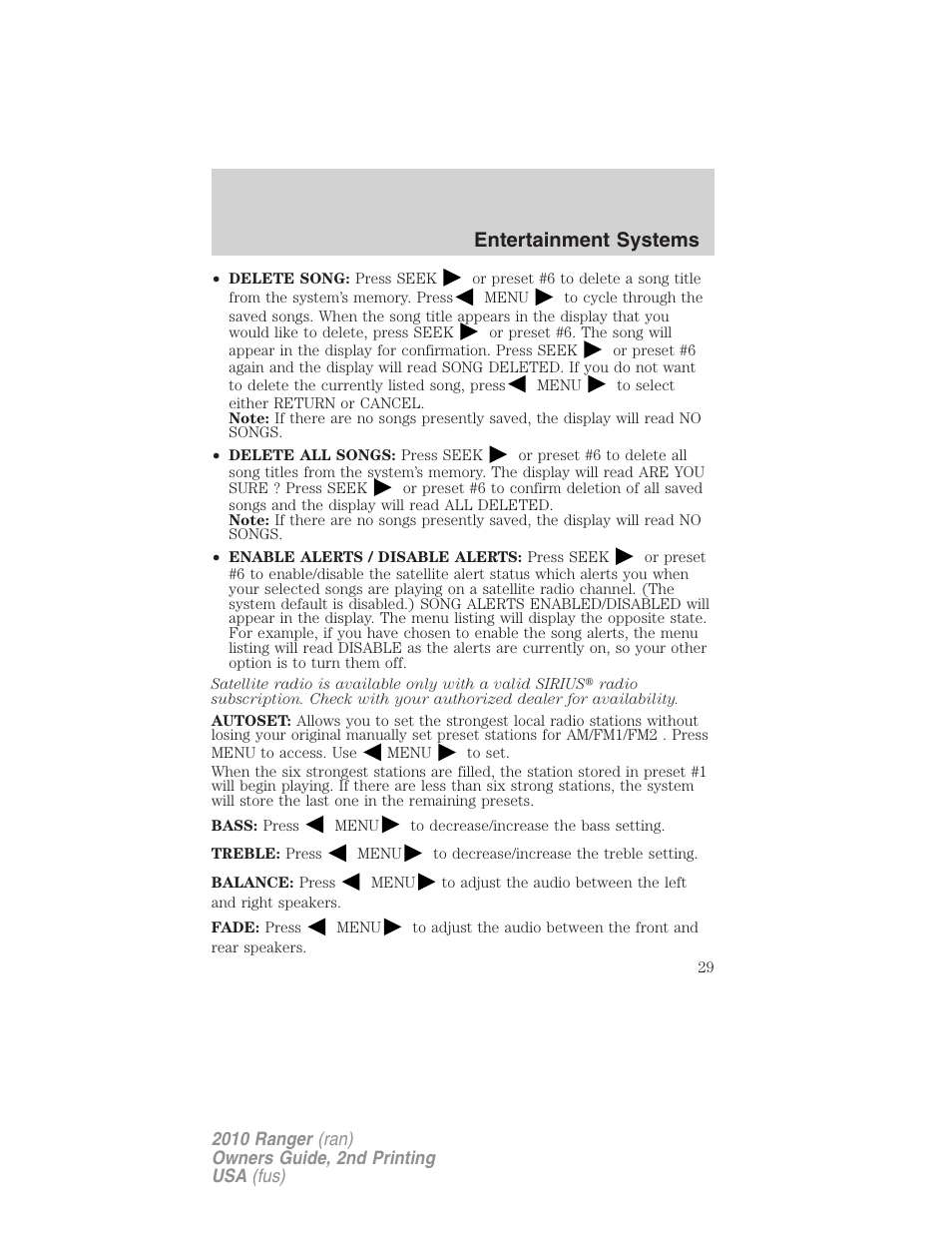 Entertainment systems | FORD 2010 Ranger v.2 User Manual | Page 29 / 287