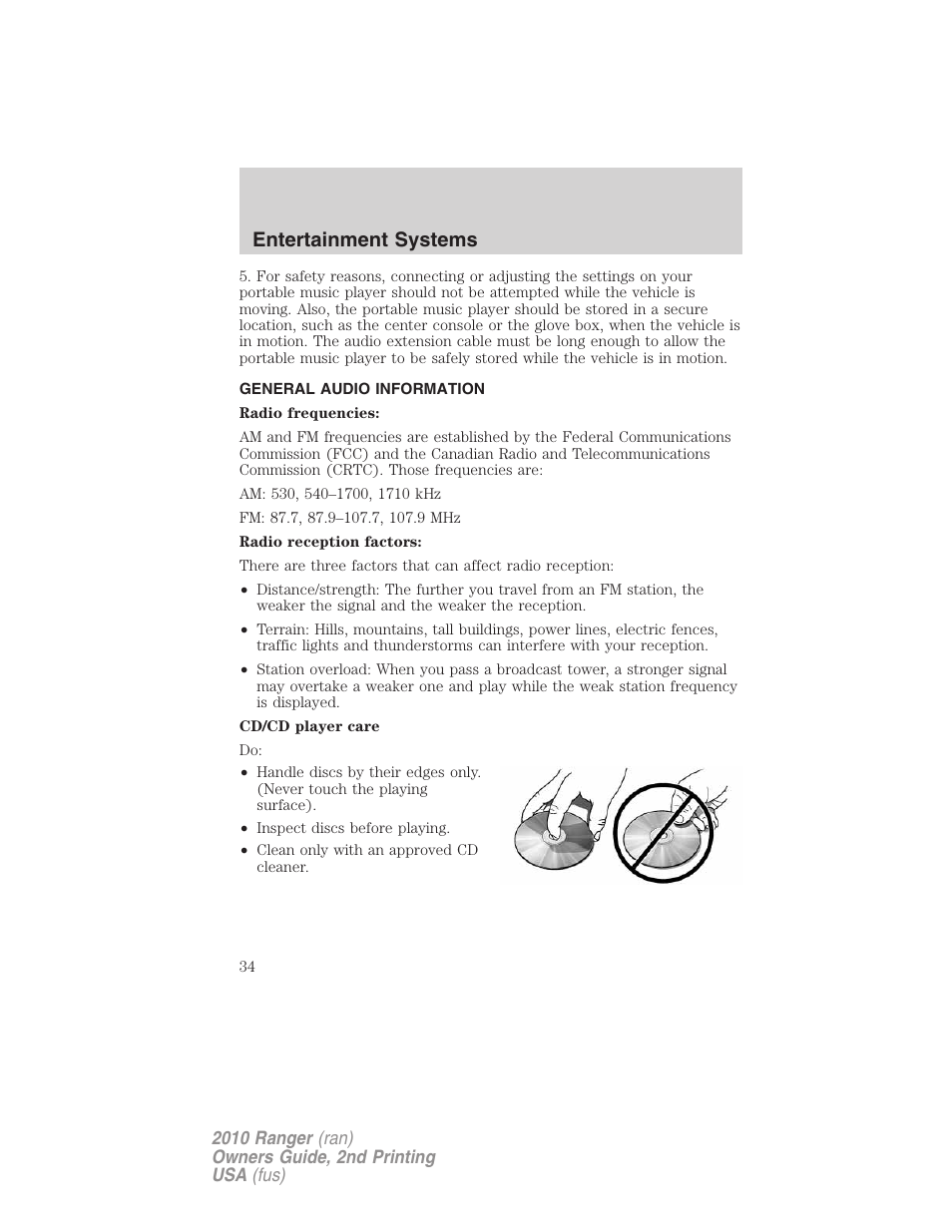 General audio information, Entertainment systems | FORD 2010 Ranger v.2 User Manual | Page 34 / 287