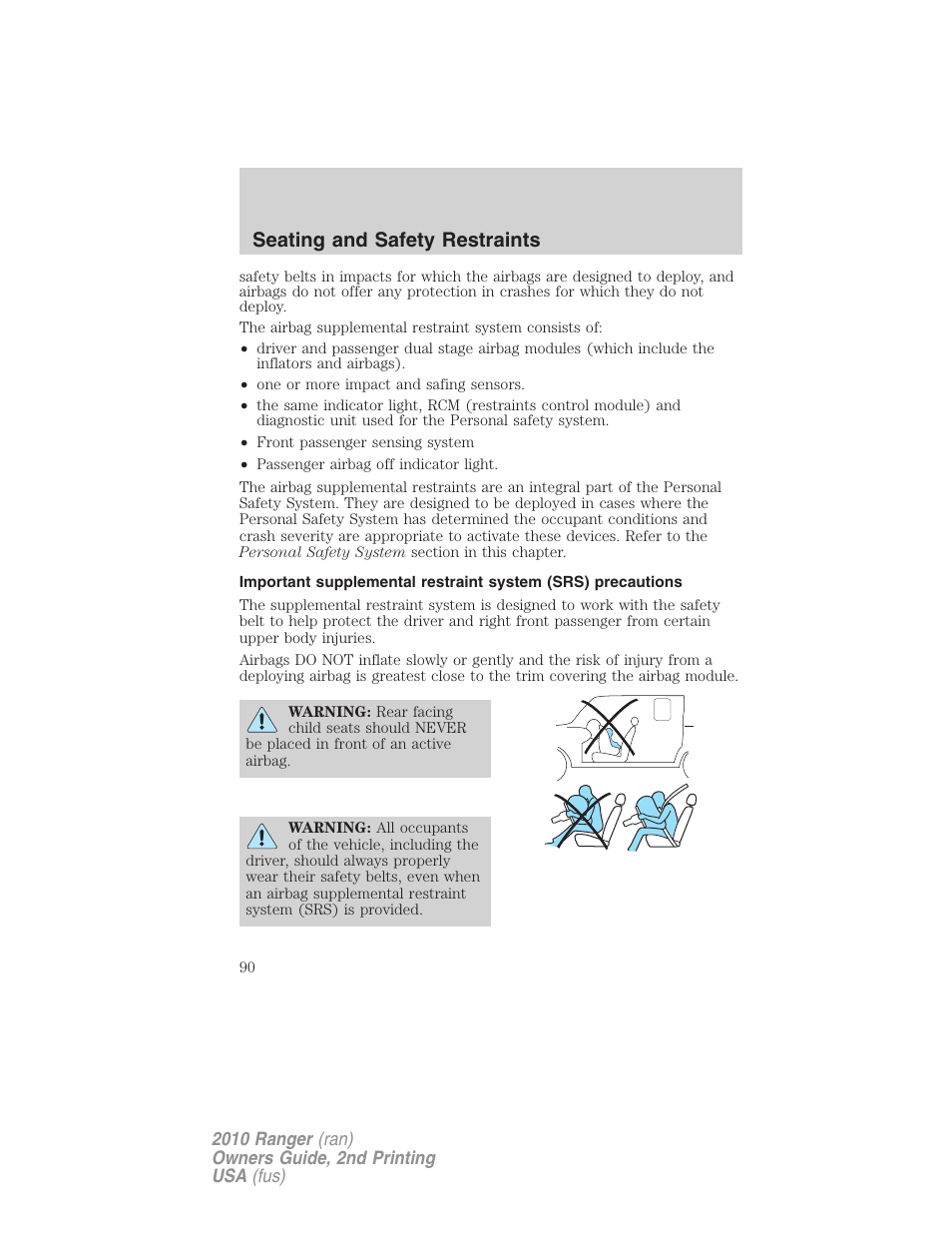 Seating and safety restraints | FORD 2010 Ranger v.2 User Manual | Page 90 / 287