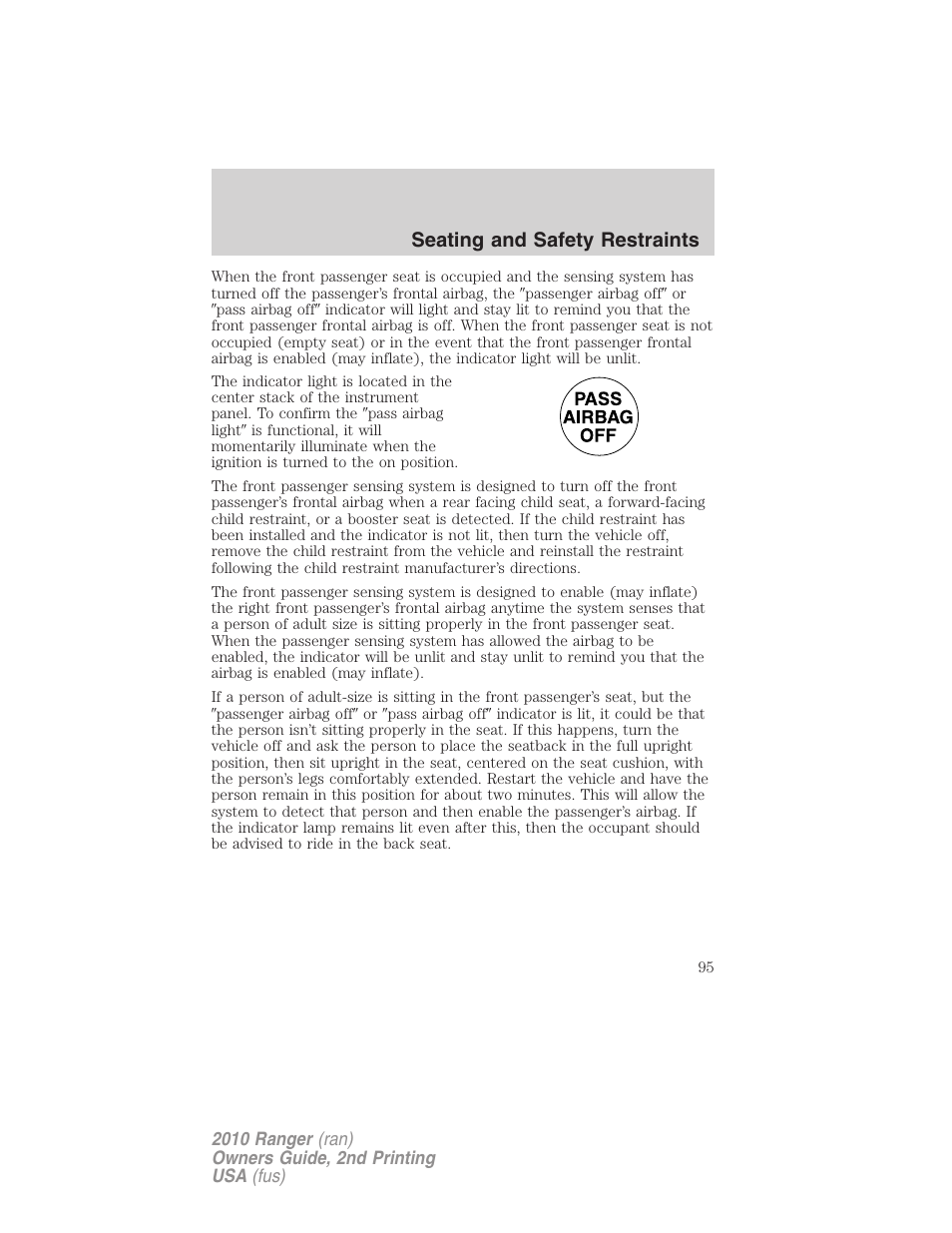 Seating and safety restraints | FORD 2010 Ranger v.2 User Manual | Page 95 / 287