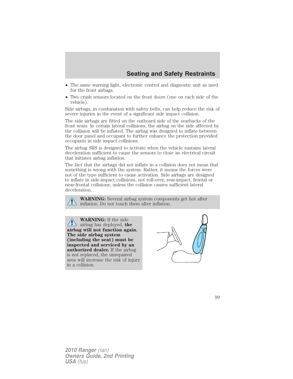 Seating and safety restraints | FORD 2010 Ranger v.2 User Manual | Page 99 / 287