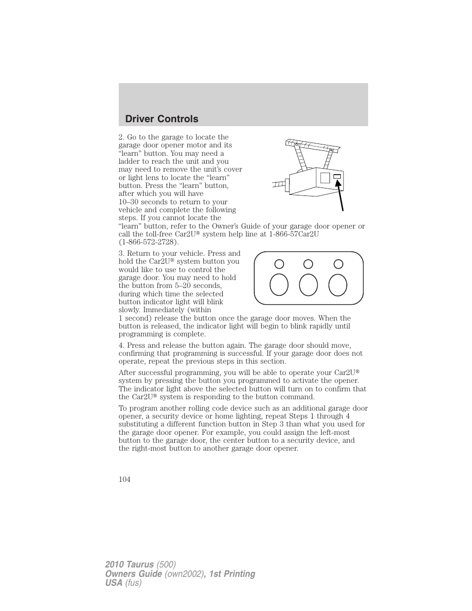 Driver controls | FORD 2010 Taurus v.1 User Manual | Page 104 / 378