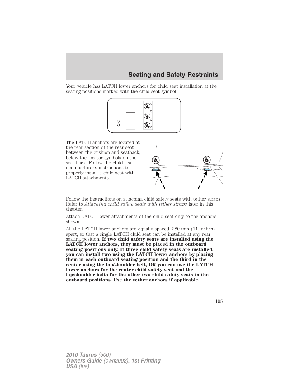 Seating and safety restraints | FORD 2010 Taurus v.1 User Manual | Page 195 / 378