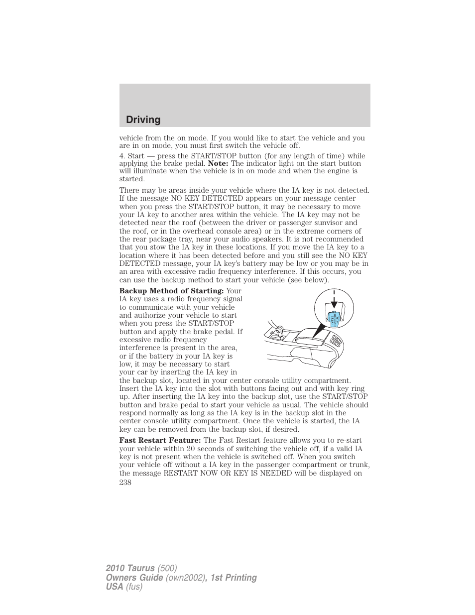 Driving | FORD 2010 Taurus v.1 User Manual | Page 238 / 378