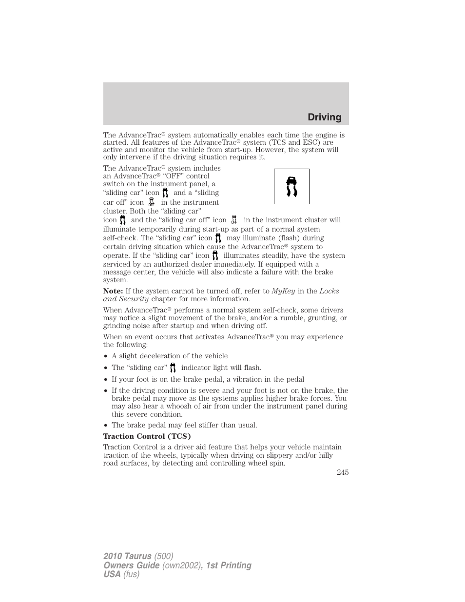 Driving | FORD 2010 Taurus v.1 User Manual | Page 245 / 378