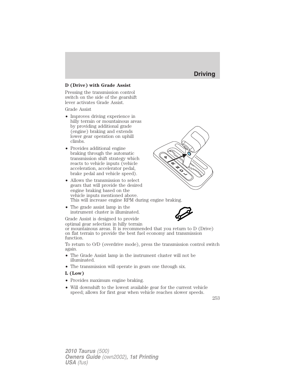 Driving | FORD 2010 Taurus v.1 User Manual | Page 253 / 378