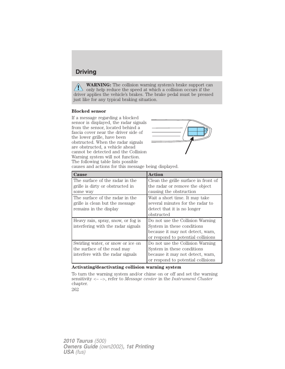 Driving | FORD 2010 Taurus v.1 User Manual | Page 262 / 378