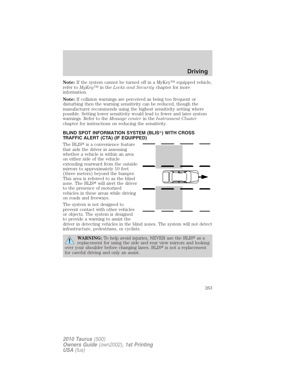 Driving | FORD 2010 Taurus v.1 User Manual | Page 263 / 378