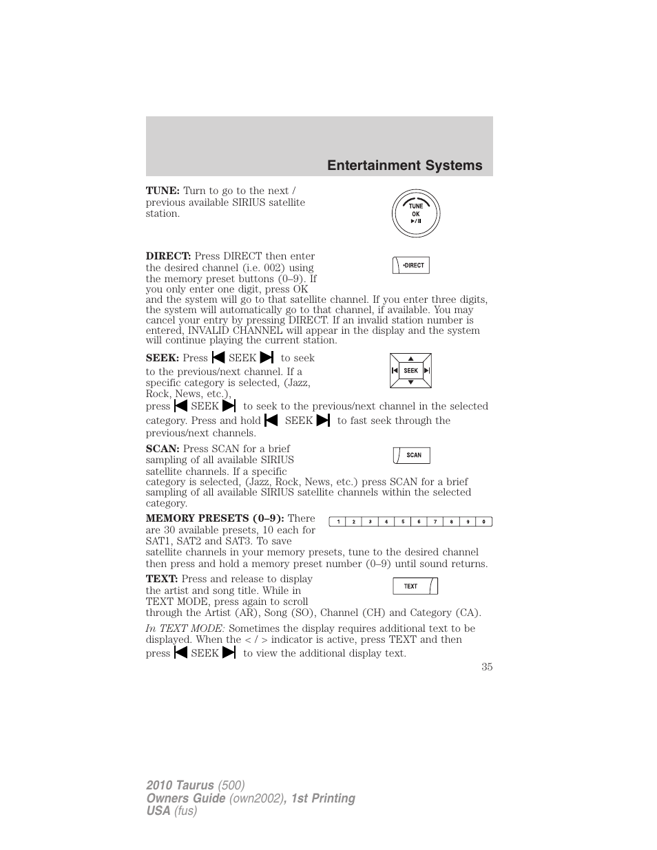 Entertainment systems | FORD 2010 Taurus v.1 User Manual | Page 35 / 378