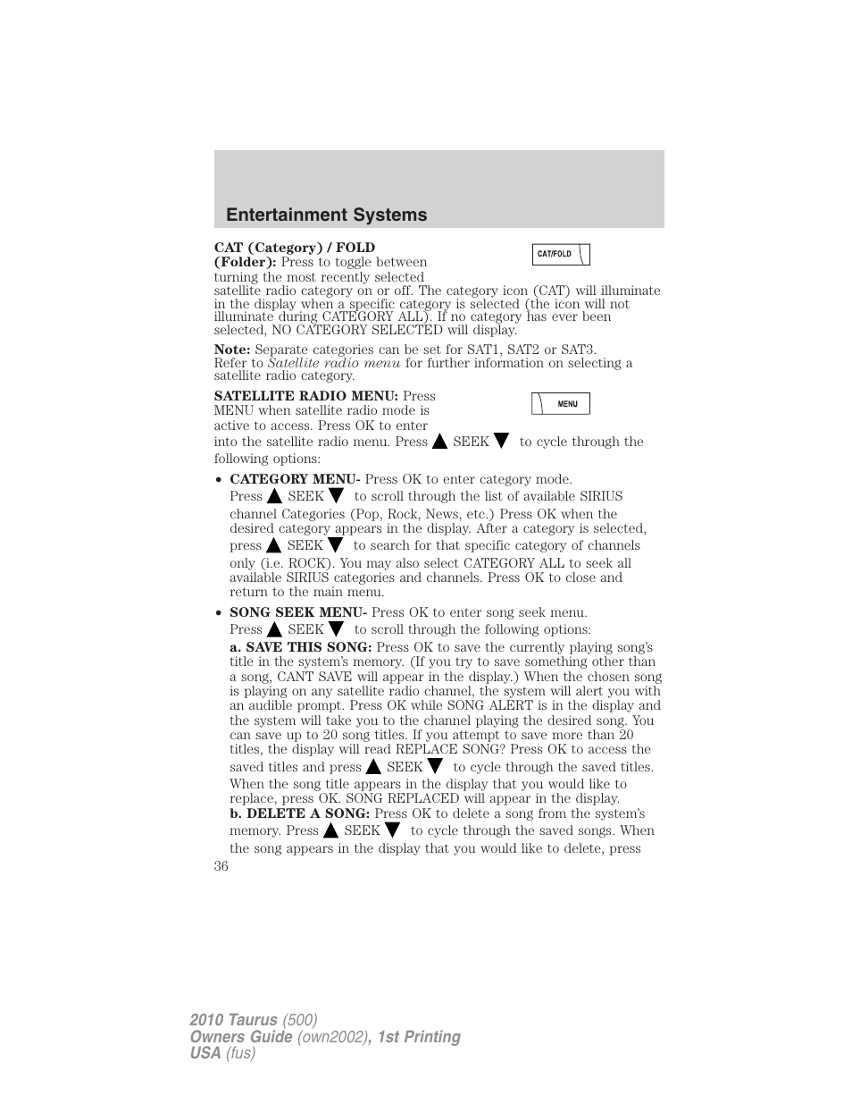 Entertainment systems | FORD 2010 Taurus v.1 User Manual | Page 36 / 378