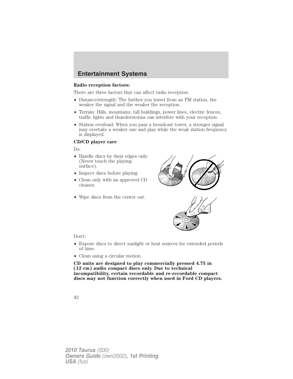 Entertainment systems | FORD 2010 Taurus v.1 User Manual | Page 42 / 378