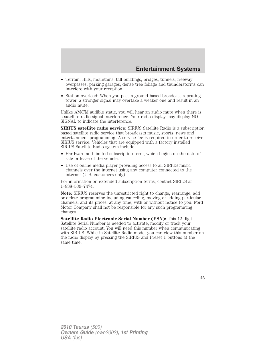 Entertainment systems | FORD 2010 Taurus v.1 User Manual | Page 45 / 378