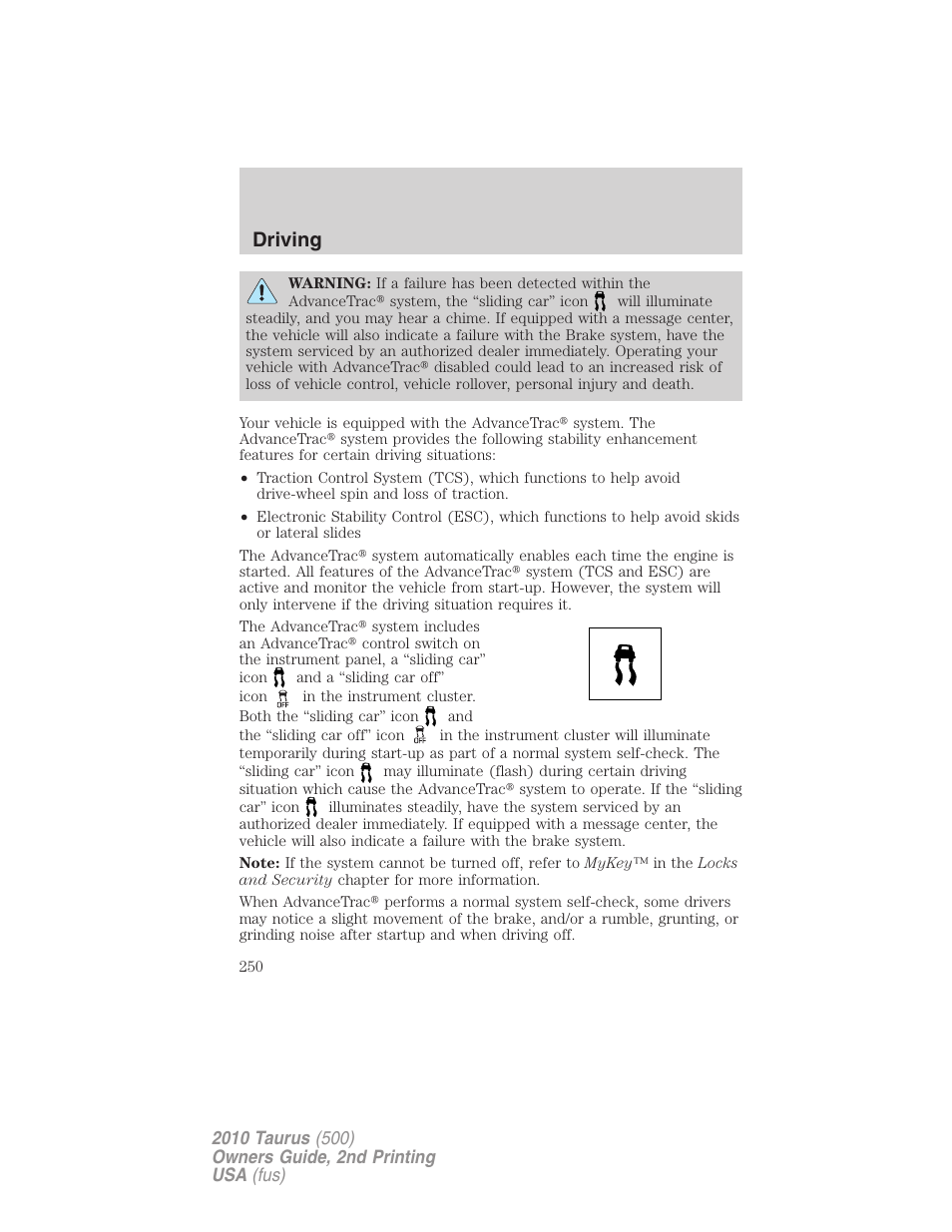 Driving | FORD 2010 Taurus v.2 User Manual | Page 250 / 382