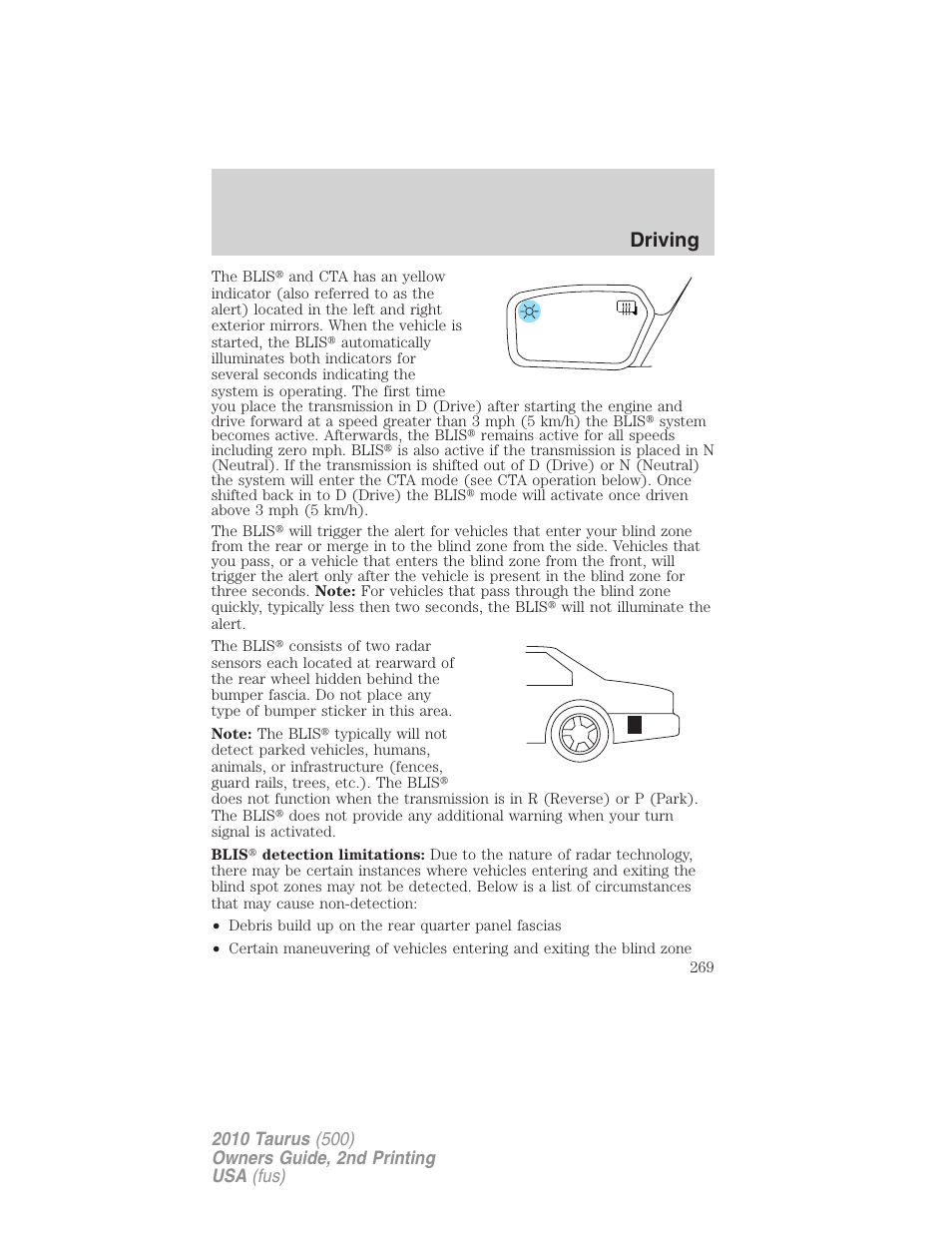 Driving | FORD 2010 Taurus v.2 User Manual | Page 269 / 382