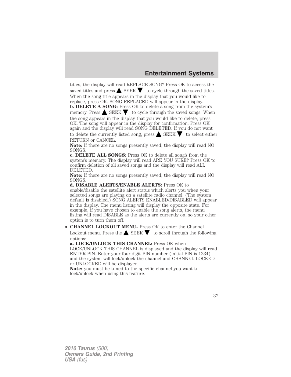 Entertainment systems | FORD 2010 Taurus v.2 User Manual | Page 37 / 382
