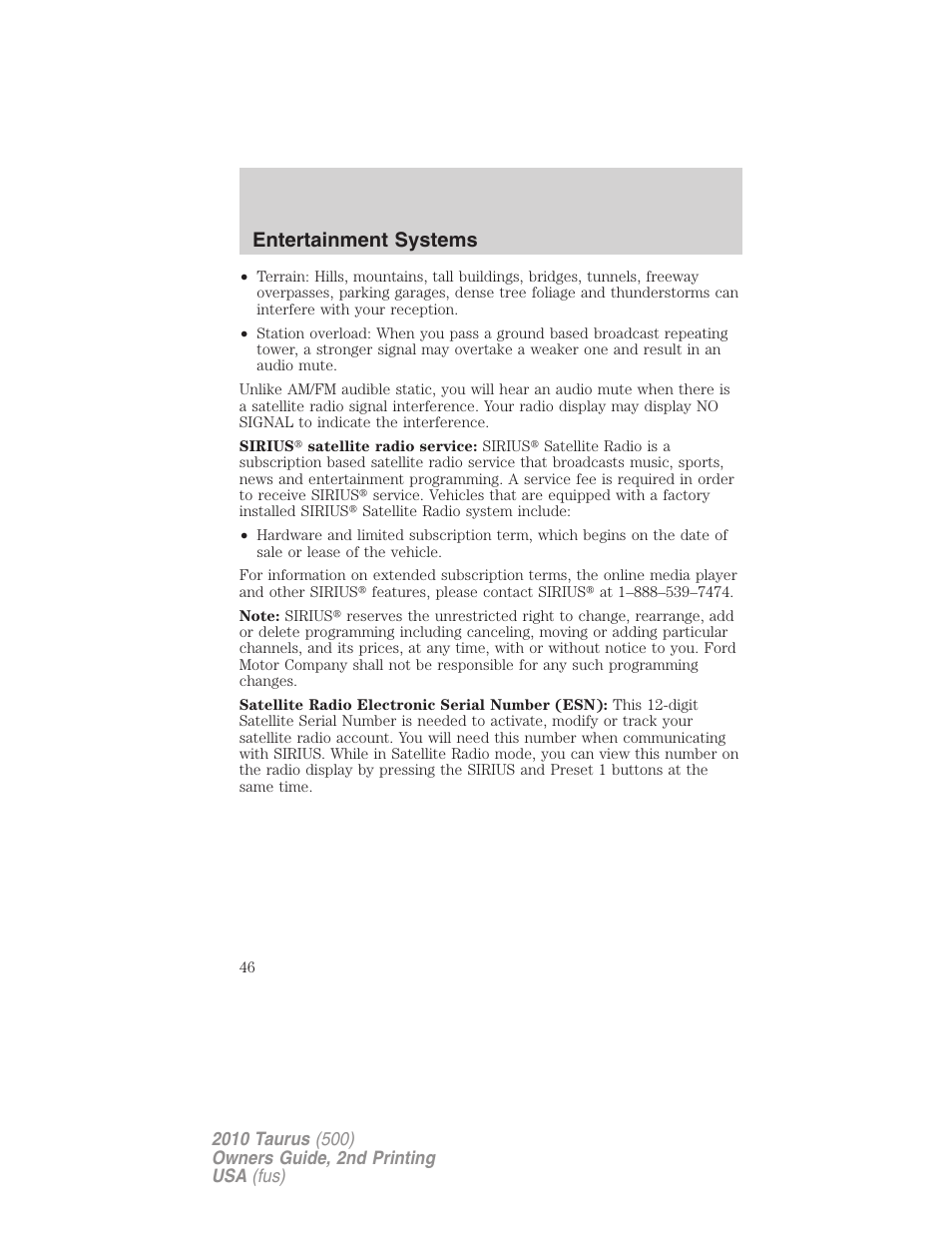 Entertainment systems | FORD 2010 Taurus v.2 User Manual | Page 46 / 382