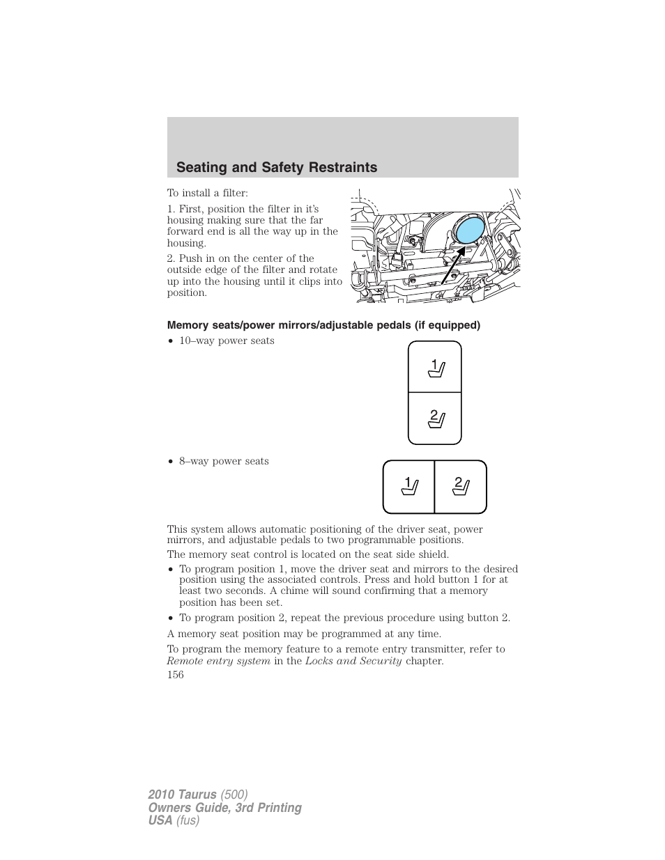 Seating and safety restraints | FORD 2010 Taurus v.3 User Manual | Page 156 / 388