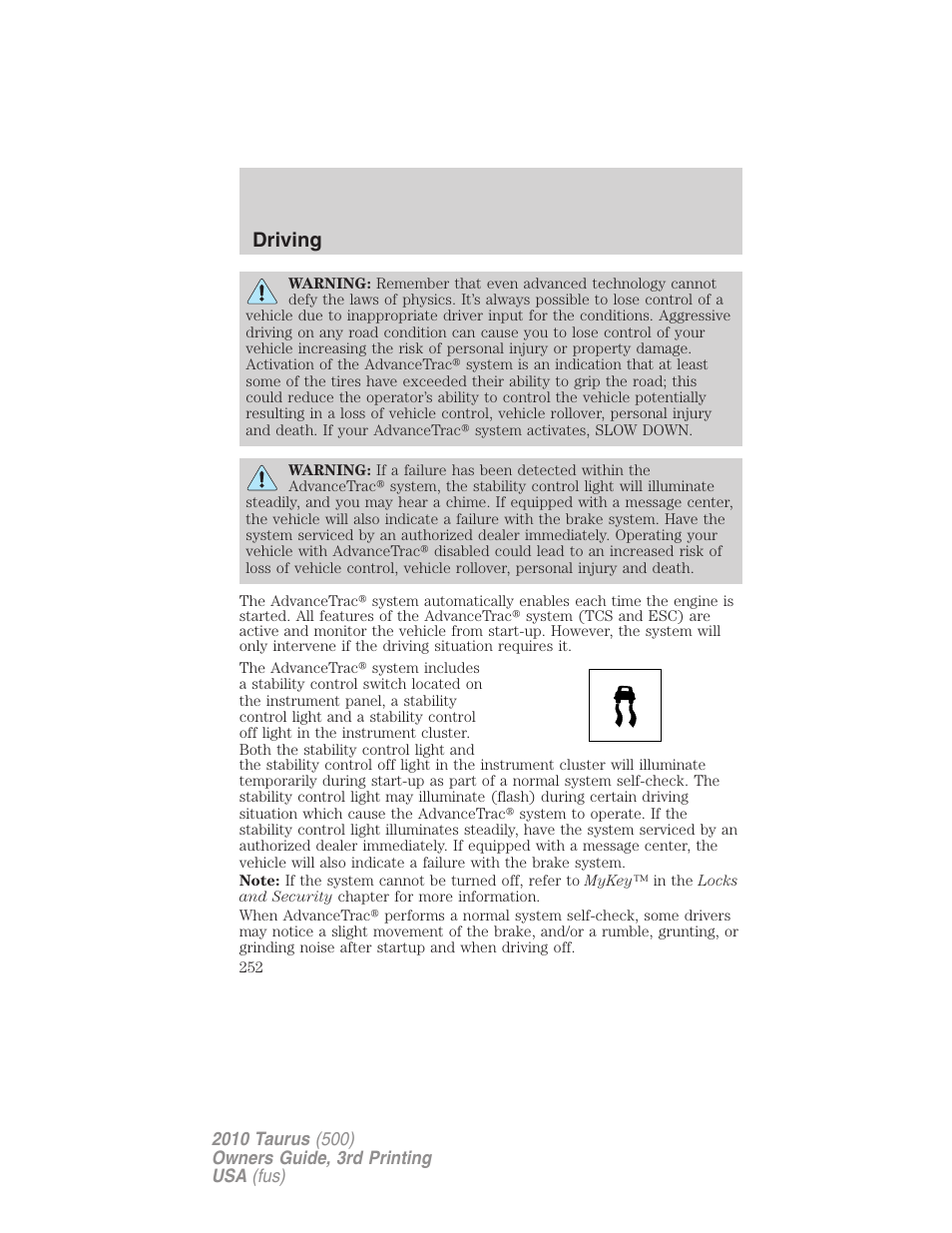 Driving | FORD 2010 Taurus v.3 User Manual | Page 252 / 388