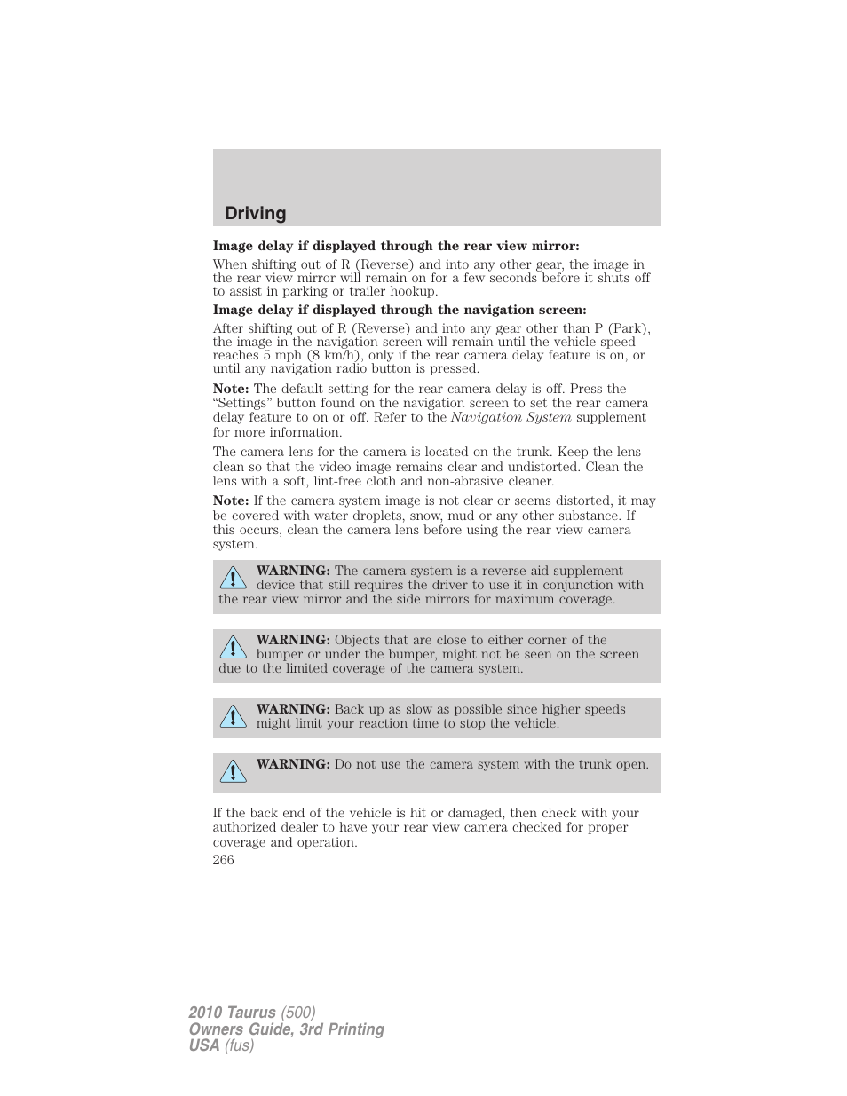 Driving | FORD 2010 Taurus v.3 User Manual | Page 266 / 388