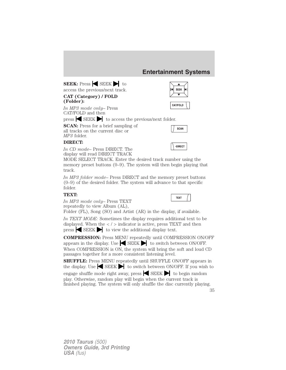 Entertainment systems | FORD 2010 Taurus v.3 User Manual | Page 35 / 388