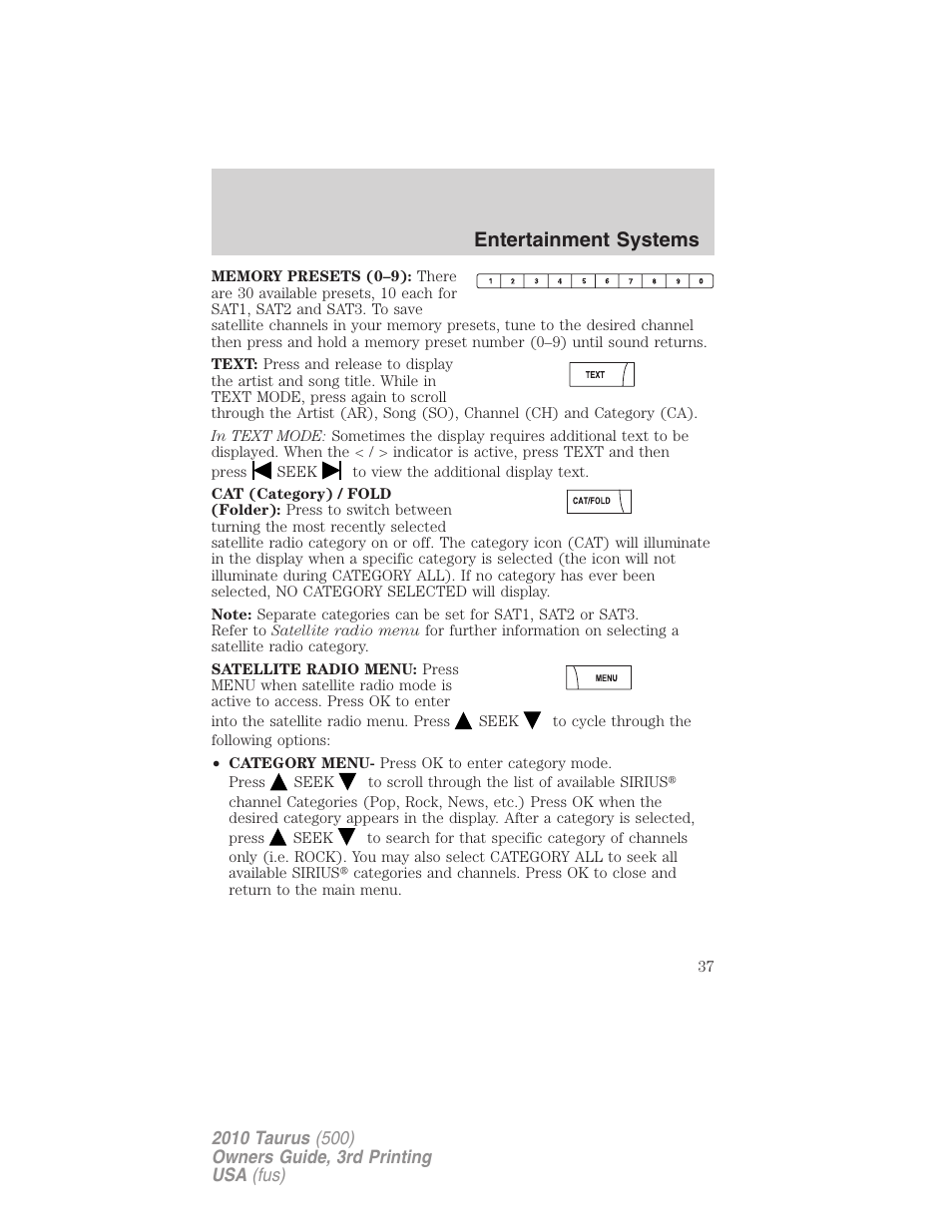 Entertainment systems | FORD 2010 Taurus v.3 User Manual | Page 37 / 388