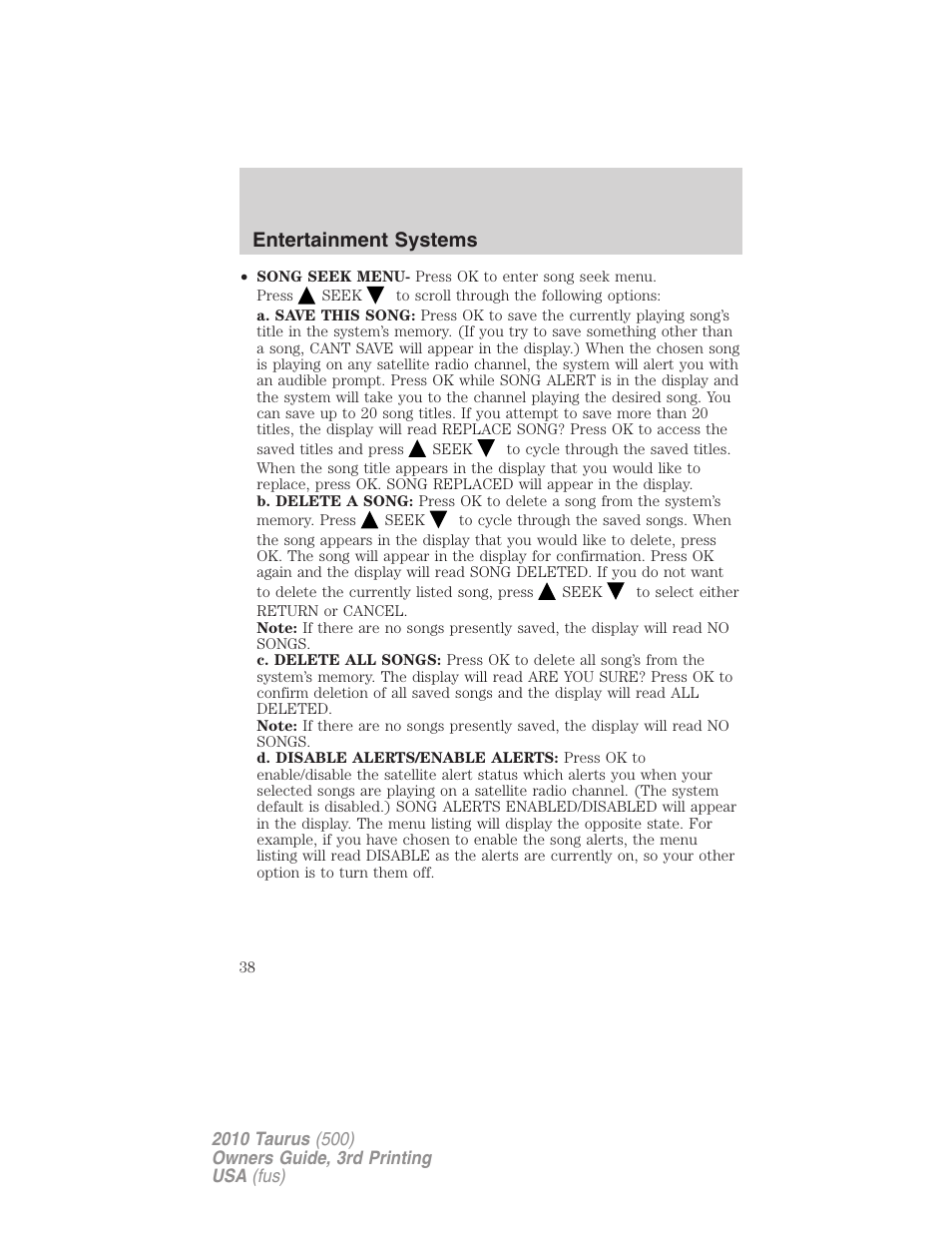 Entertainment systems | FORD 2010 Taurus v.3 User Manual | Page 38 / 388