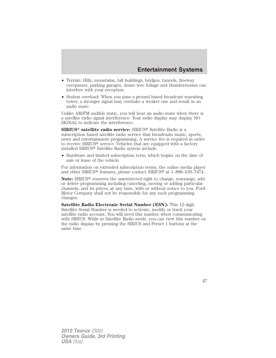 Entertainment systems | FORD 2010 Taurus v.3 User Manual | Page 47 / 388