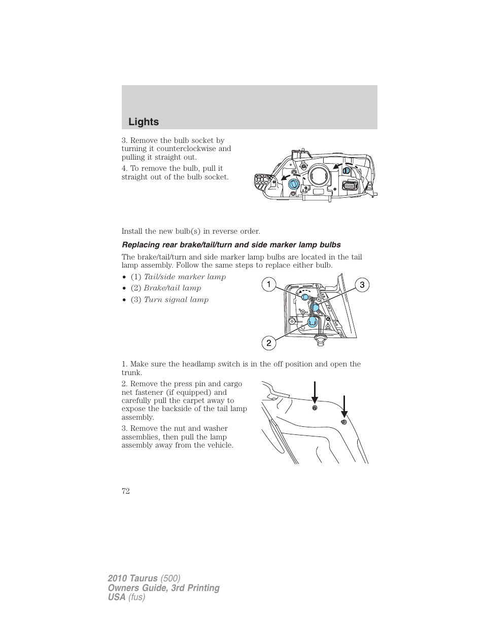 Lights | FORD 2010 Taurus v.3 User Manual | Page 72 / 388