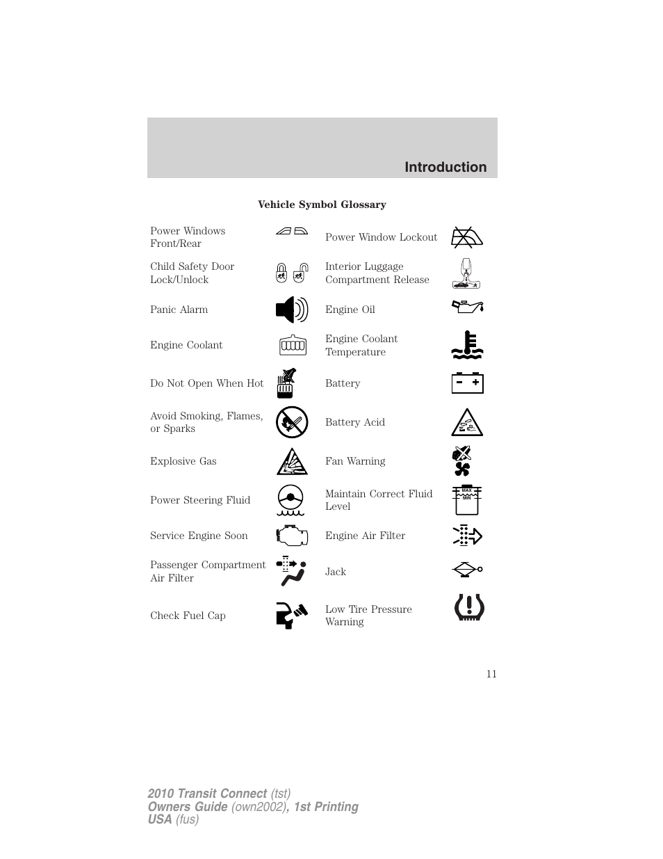 Introduction | FORD 2010 Transit Connect v.1 User Manual | Page 11 / 259